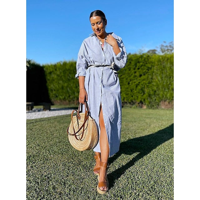 Women's Blue Black White Summer Spring Fall Maxi Dress 100%