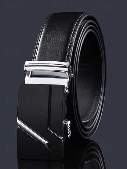 Elegant Belt Adjustable with Metal Men's Black Leather