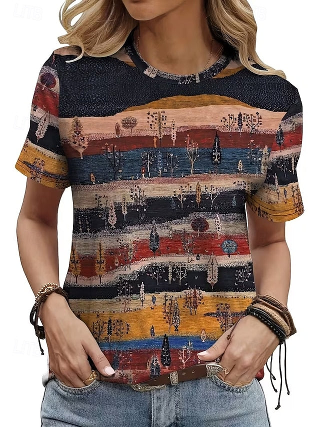 Women's T Shirt Print Color Block Stylish Classic Casual