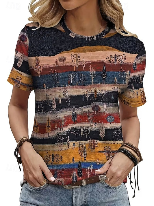 Women's T Shirt Print Color Block Stylish Classic Casual