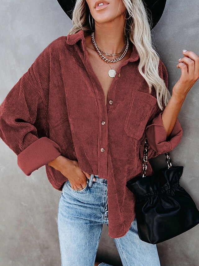 Women's Blouse Pocket Solid Color Casual Long Sleeve Shirt
