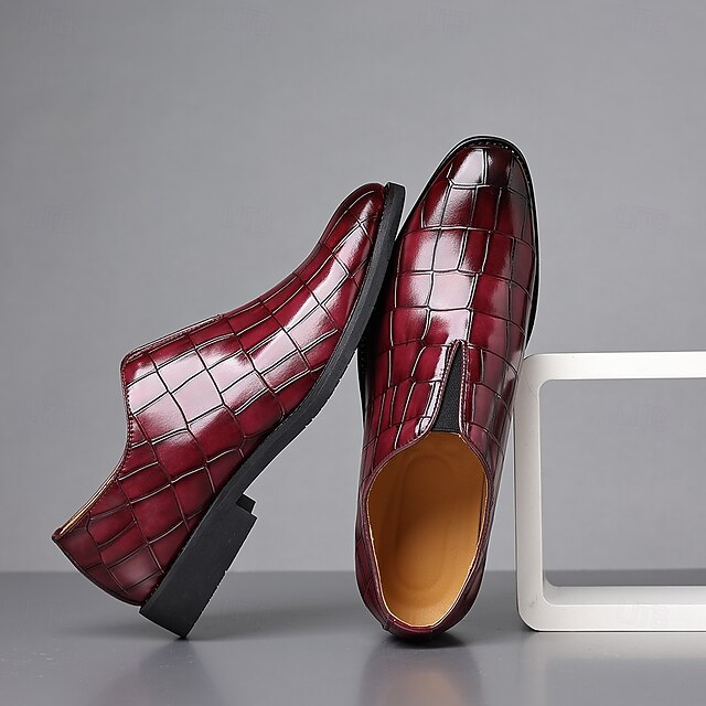 Burgundy Men's Shoes Slip-On Crocodile – Pattern