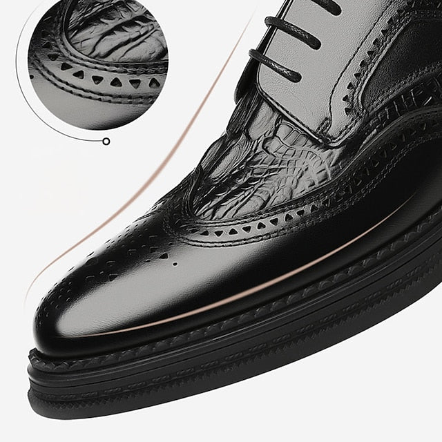 Brown Leather Shoes Oxford Men's Crocodile - Brogue