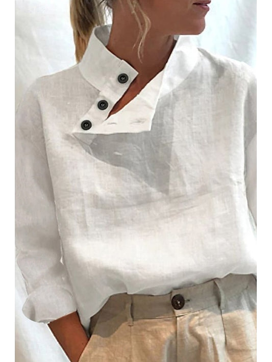 Women's Shirt Cotton Blend Blouse Plain Basic Modern Casual