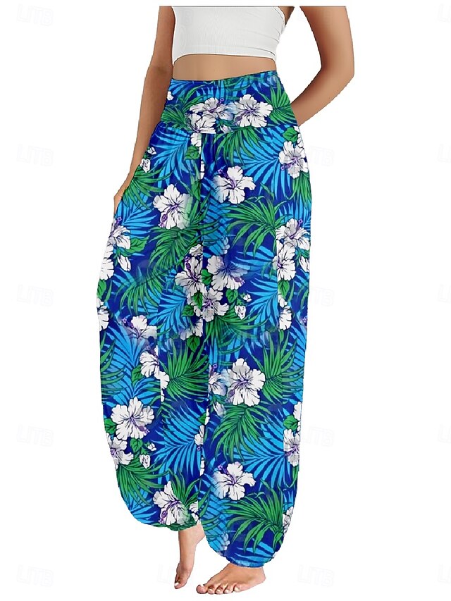 Women's Faux Cotton Linen Wide Leg Pants Trousers Ethnic