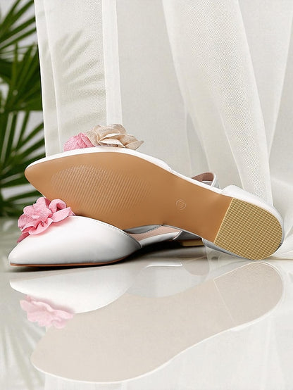 Women's Flower with Pink Beige Flats and Wedding White