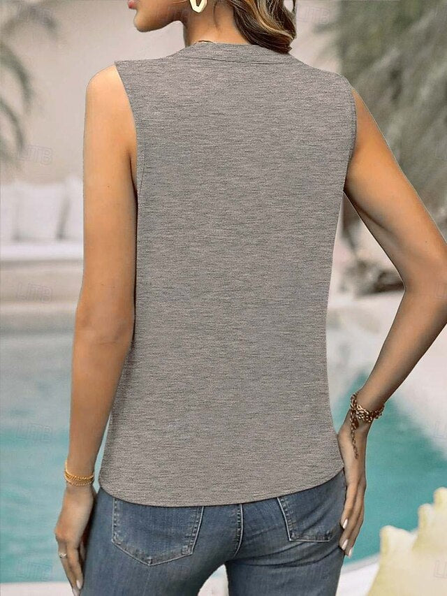 Women's Camisole Tank Top Sleeveless Draped V-Neck Taupe
