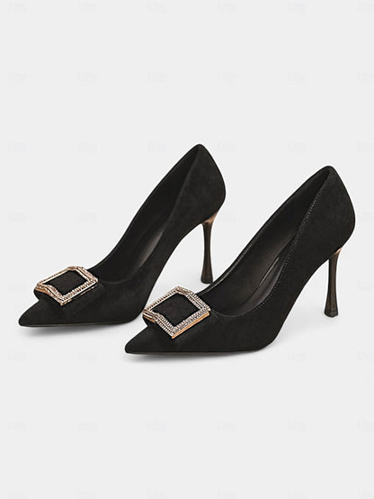 Women's Buckle Champagne Elegant Heels Toe Pointed –