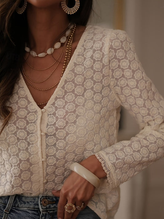 Women's Blouse Lace Patchwork Solid Color Stylish Casual