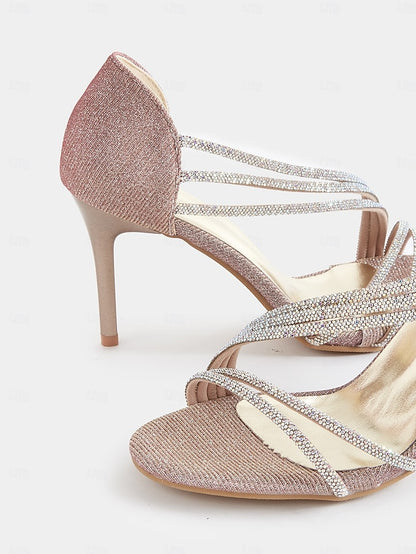 Strappy High – Heel for Women Rhinestone Crystal Sandals