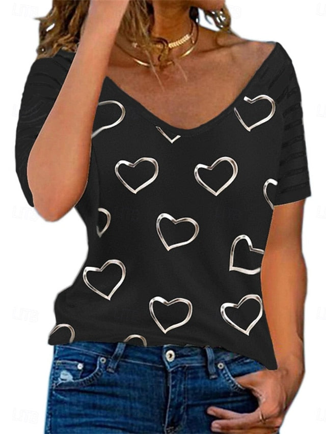 Women's T Shirt Tee Top Print Heart Fashion Stylish Casual