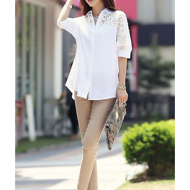 Women's Shirt Lace Shirt Blouse Eyelet top Lace Patchwork