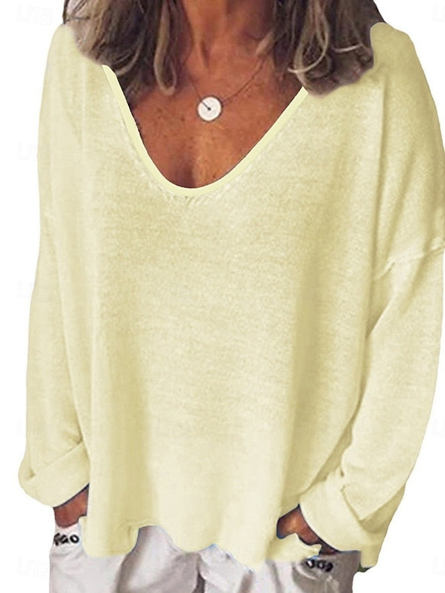 Women's Blouse Solid Color Stylish Casual Long Sleeve V