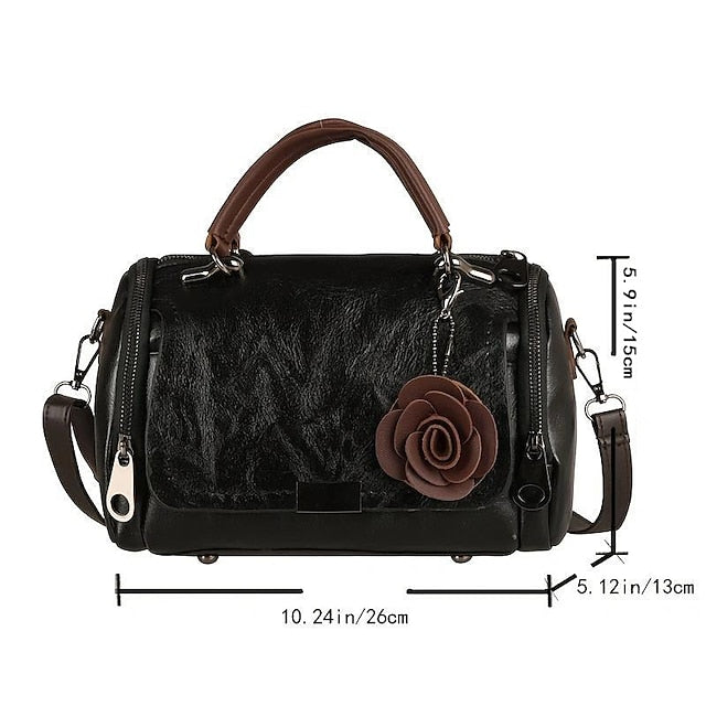 Vintage-Style Floral Handbag Women's Faux with Leather