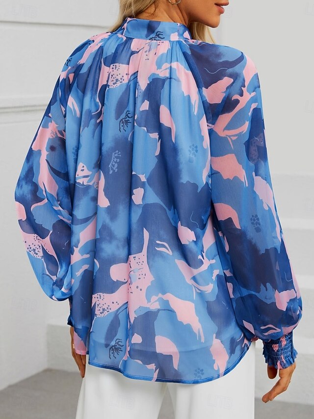 Women's Blouse Buttons Print Graphic Color Block Stylish