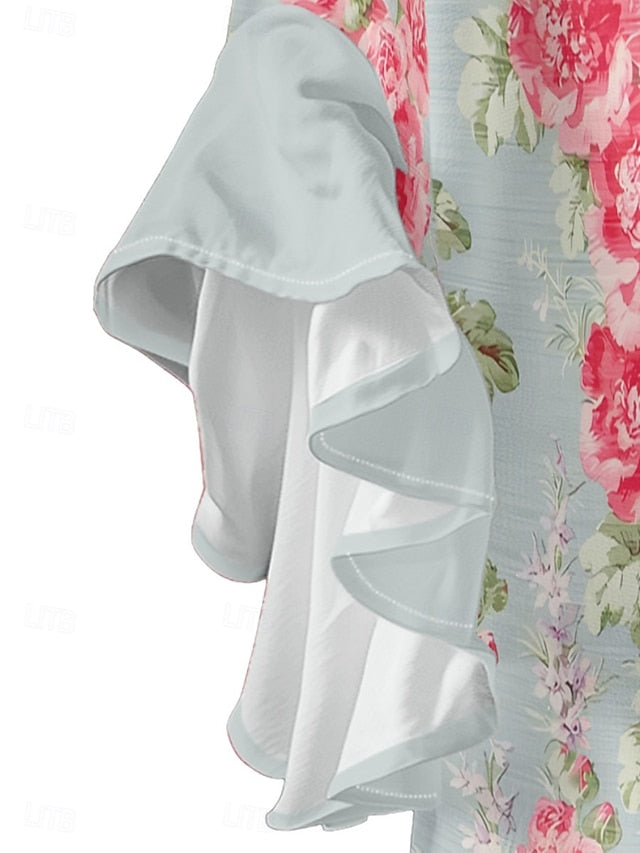 Women's Blouse Ruffle Print Floral Stylish Modern 3/4