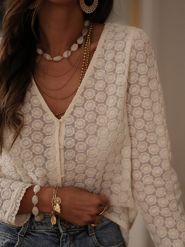 Women's Blouse Lace Patchwork Solid Color Stylish Casual