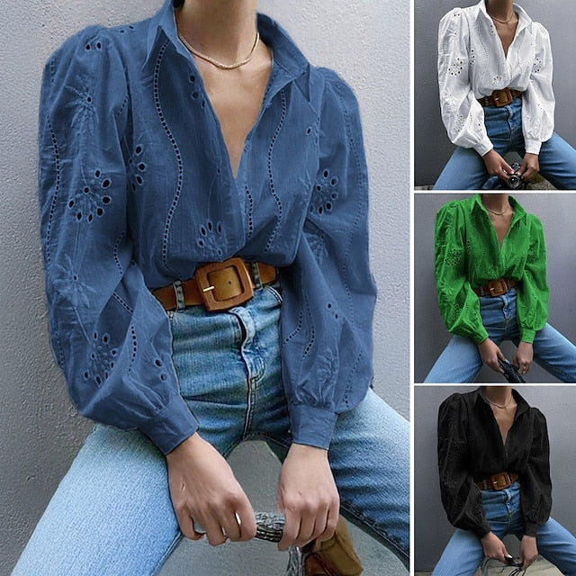Women's Shirt Blouse Plain Modern Casual Long Sleeve Shirt