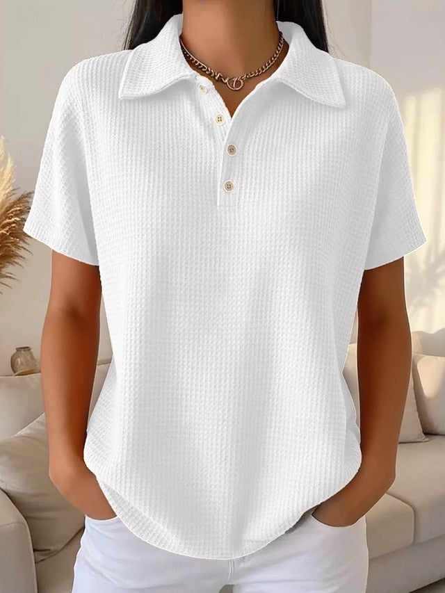 Women's Shirt Waffle Shirt Blouse Patchwork Buttons Plain