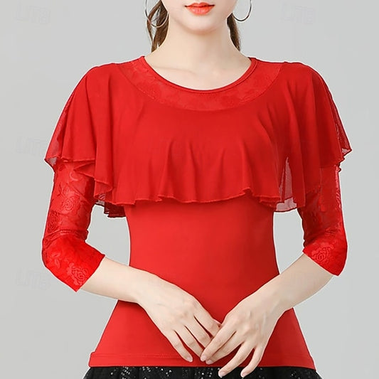 Latin Dance Top Lace Pure Color Splicing Women's