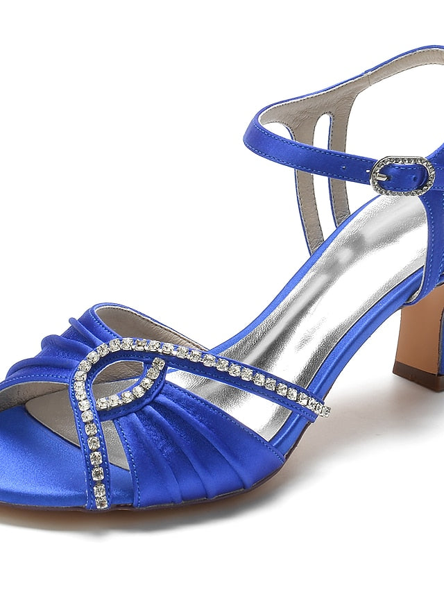 Rhinestone – Blue Women's Heeled Sandals Satin Navy