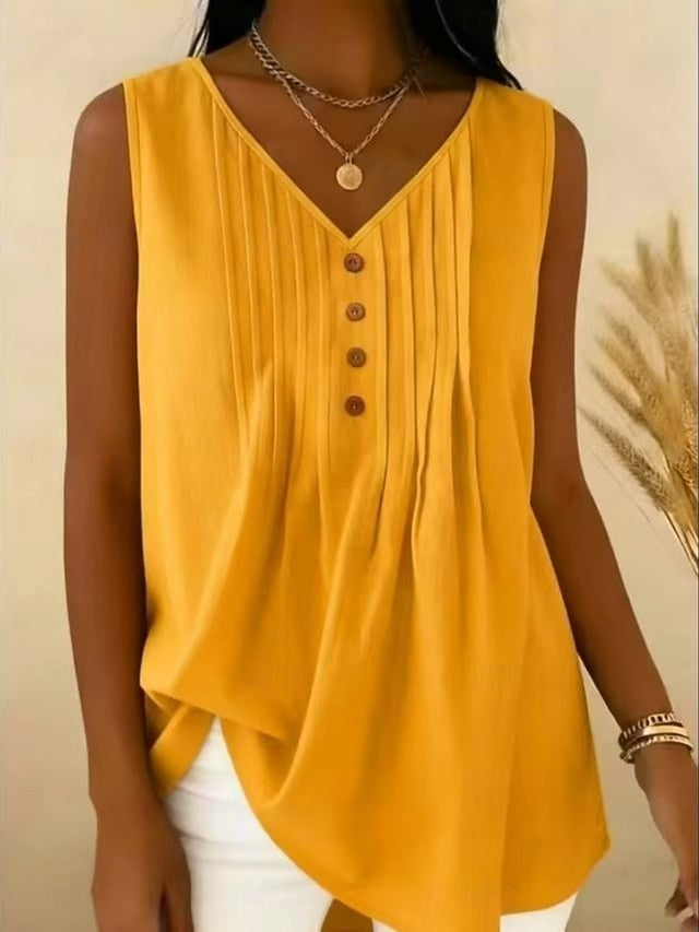 Women's Blouse Ruched Buttons Solid Color Stylish Basic