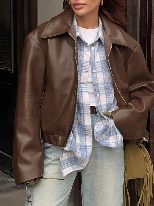 Leather Zipper Warm Faux Women's Comfortable Jacket Pocket