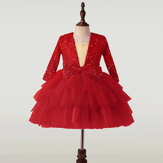 Girls' Long Kids Performance Party Sleeve Dress Sequin