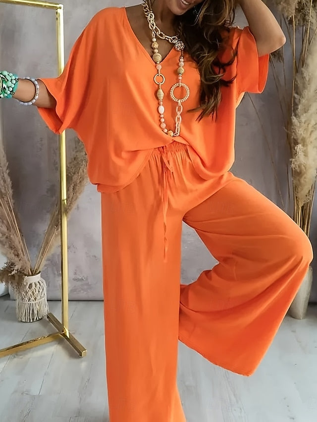 Women's Two Piece Sets Pants Sets Bolero Top Short Sleeve V