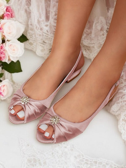 Slingback Wedding Crystal Satin with Women's Heels