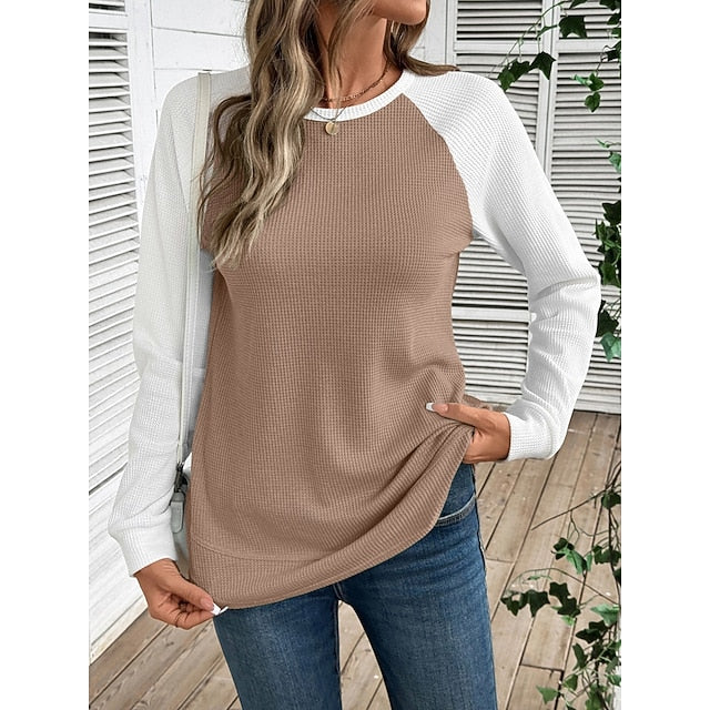 Women's T Shirt Color Block Fashion Stylish Classic Long
