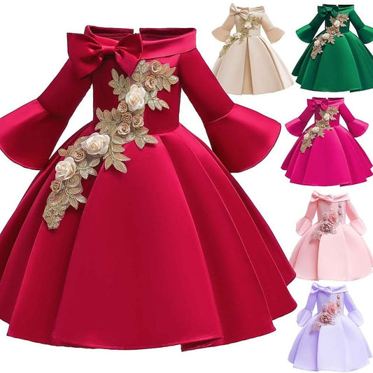 Floral Length Dress Party 3/4 Girls' Sleeve Formal Kids