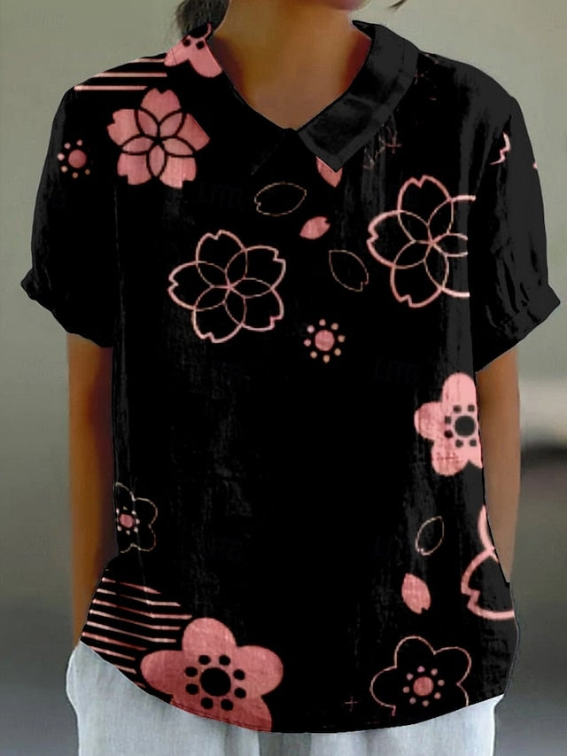 Women's Shirt Print Floral Stylish Modern Short Sleeve