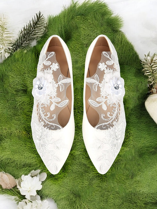 Shoes and Floral Mesh Wedding with Design Lace White Appliqué