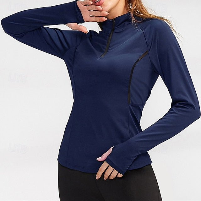 Women's Running T-Shirt Zipper Long Sleeve Zip Top Casual
