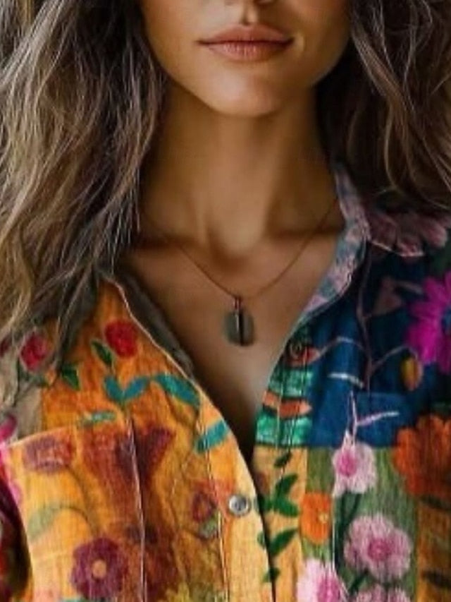 Women's Shirt Boho Shirt Buttons Print Floral Vintage