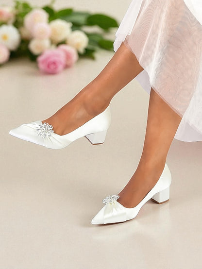 Crystal with Low Women's Pumps Heel White Block