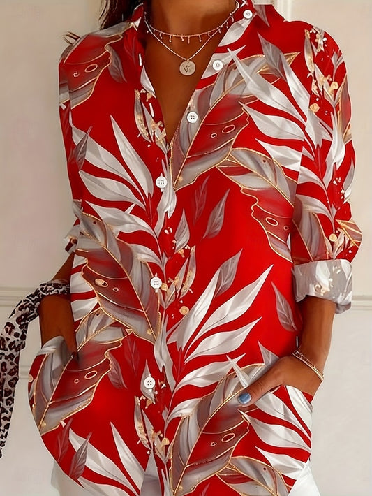 Women's Shirt Blouse Patchwork Buttons Print Floral Graphic