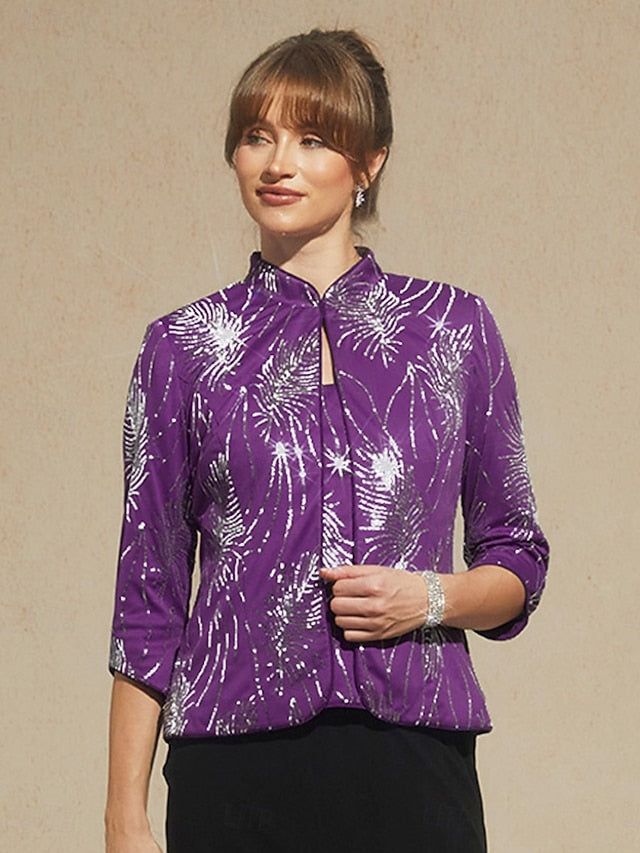Women's Dressy Tops Elegant High Neck Blue Spring Fall