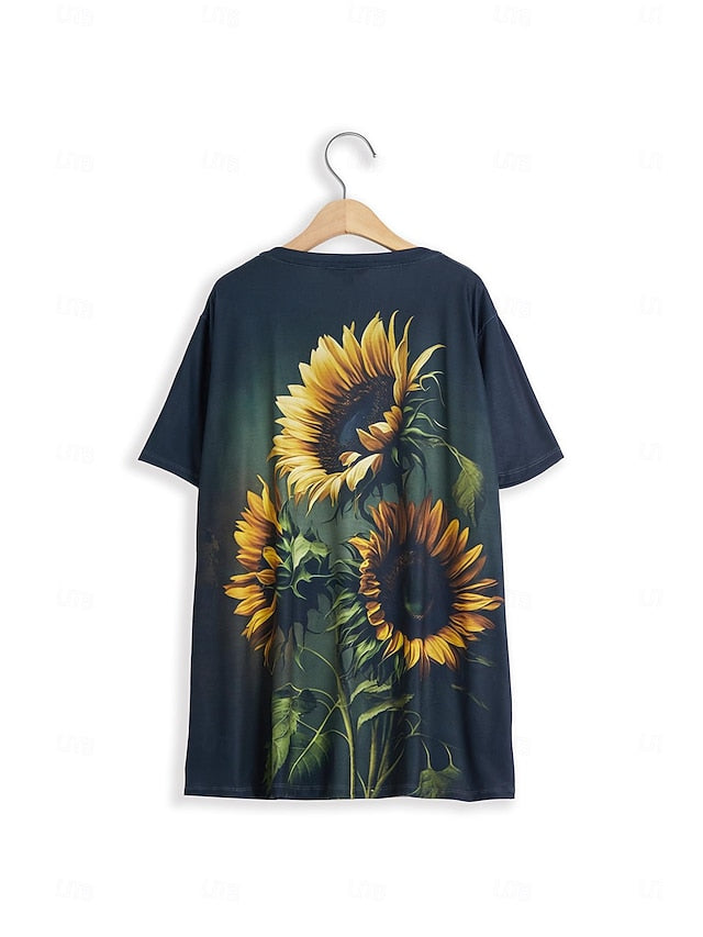 Women's T Shirt Fashion Sunflower Print Short Sleeve