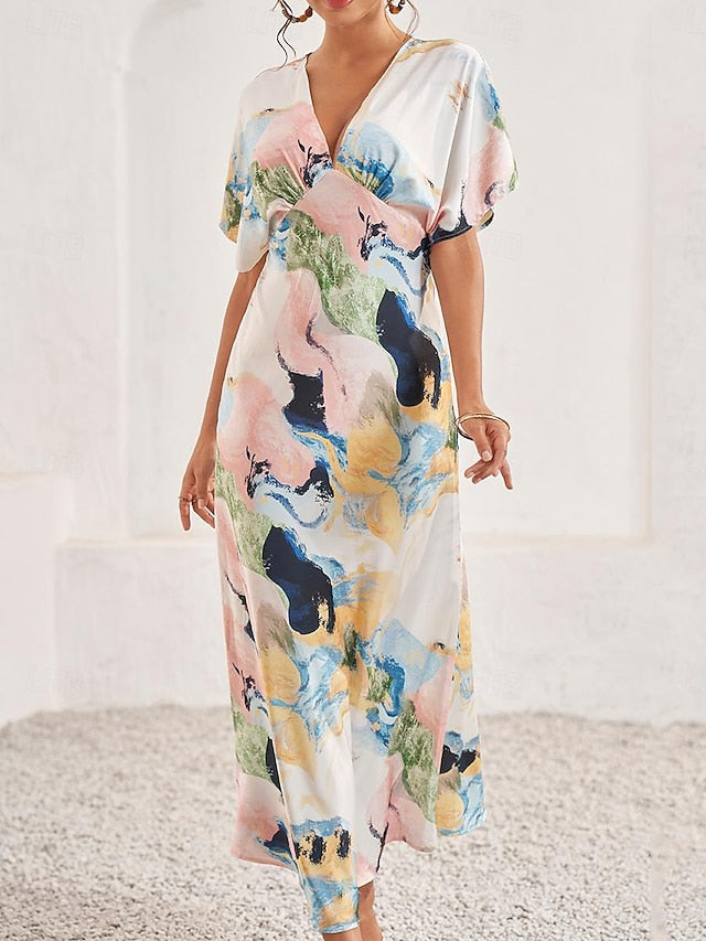 Women's Wedding Guest Dress Elegant Tie Dye Maxi Dress