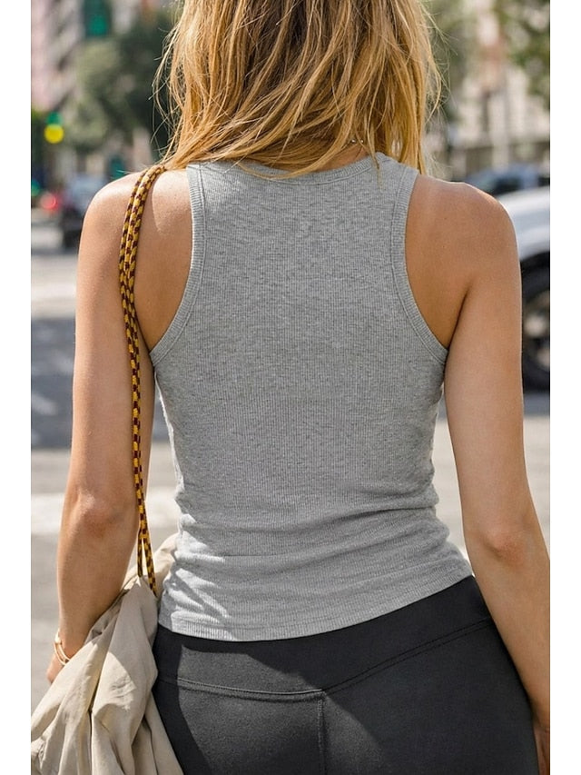 Women's Ribbed Knitted Tank Top Tunic Solid Color Elegant