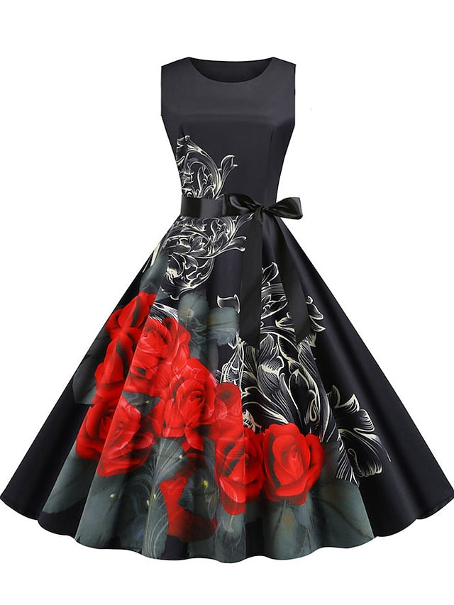 Women's Ruched Print Vintage Dress Midi Dress Polyester