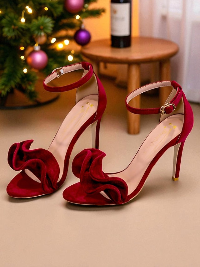 Women's Sandals Red Strap Heel Elegant Ankle - High Velvet