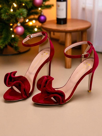 Women's Sandals Red Strap Heel Elegant Ankle - High Velvet