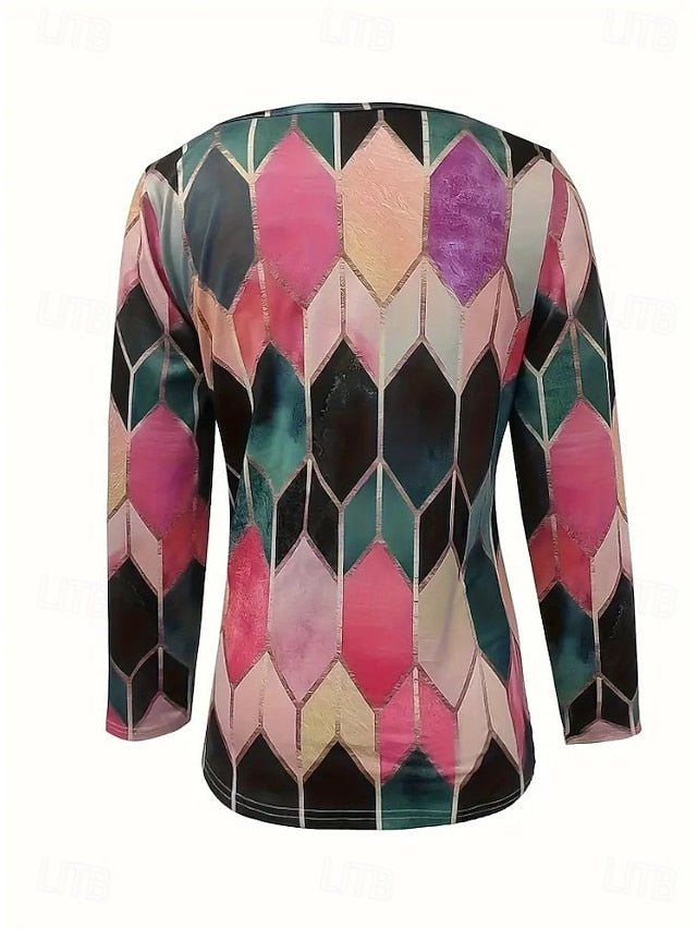 Women's T Shirt Quarter Zip Long Sleeve Casual Graphic
