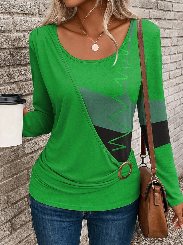 Women's T Shirt Patchwork Print Graphic Geometric Vintage