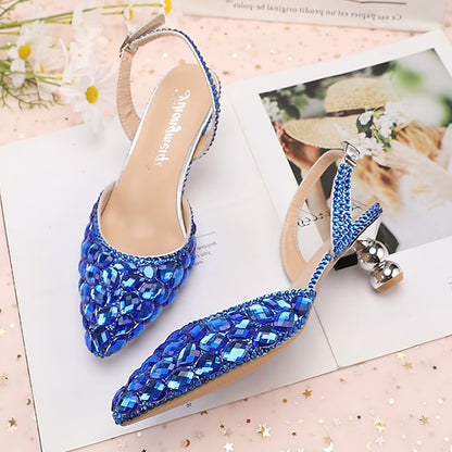 Women's Heels Slingback Pointed-Toe Rhinestone Crystal High