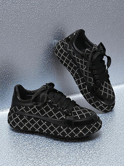 - Women's Quilted Silver Rhinestone Black and Sneakers