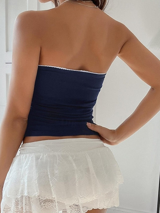 Women's Petite Tank Top Bandeau Slim fit top Butterfly Lace